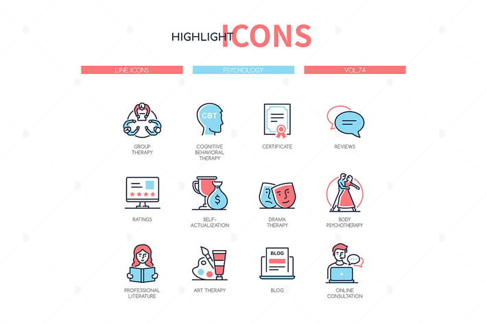 Psychology concept - line design style icons set