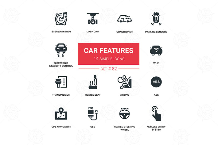 Car features - line design silhouette icons set