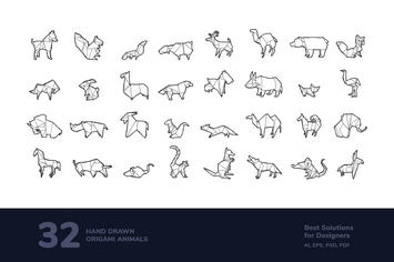 Hand drawn origami animals pack