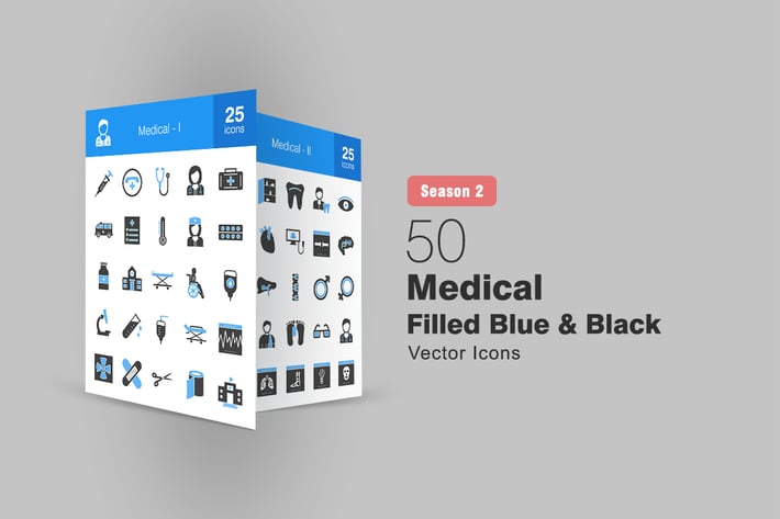 50 Medical Filled Blue & Black Icons Season II