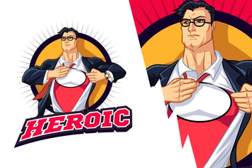 Muscular Young Businessman Superhero Mascot Logo
