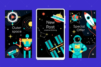 Outer space - set of flat illustrations