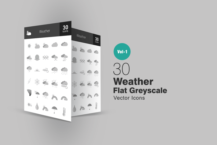 30 Weather Greyscale Icons