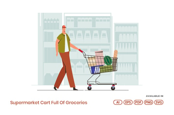 Supermarket Cart Full Of Groceries