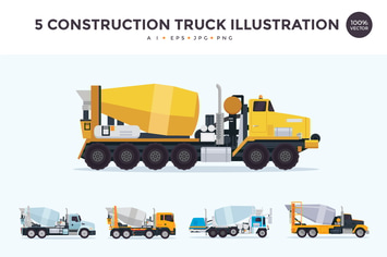 5 Construction Mixer Truck Vector Illustration Set