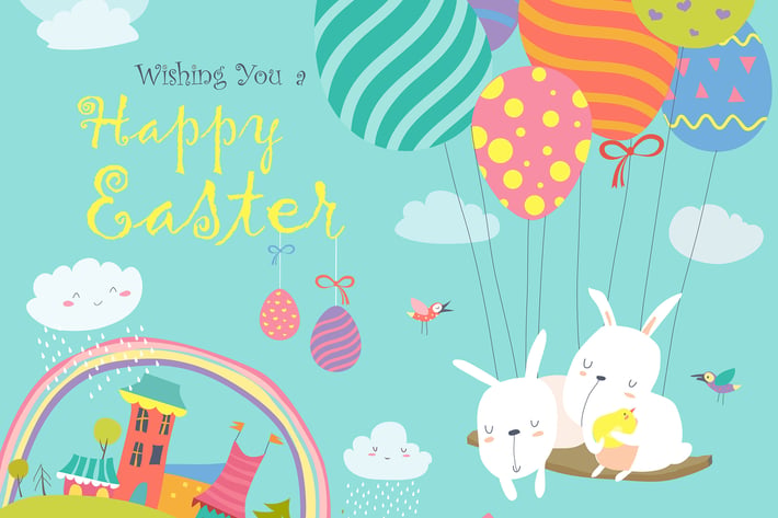 Easter bunnies and easter egg. Vector illustration