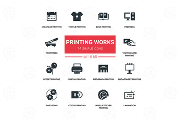 Printing works - line design silhouette icons set