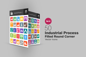 50 Industrial Process Filled Round Corner Icons