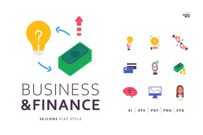 36 Business and Finance Icons Flat Style