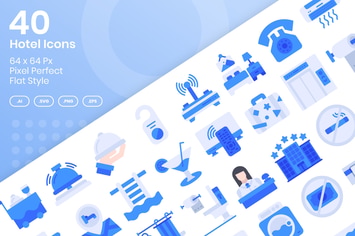 40 Hotel Icons Set - Flat
