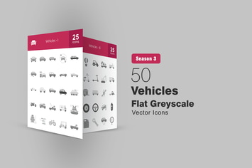 50 Vehicles Flat Greyscale Icons