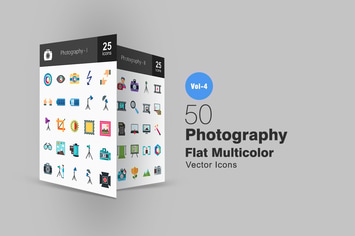 50 Photography Flat Multicolor Icons