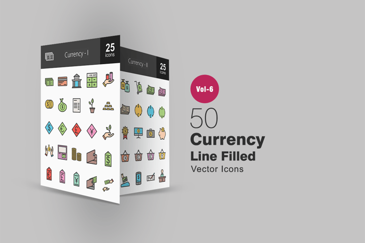 50 Currency Filled Line Icons