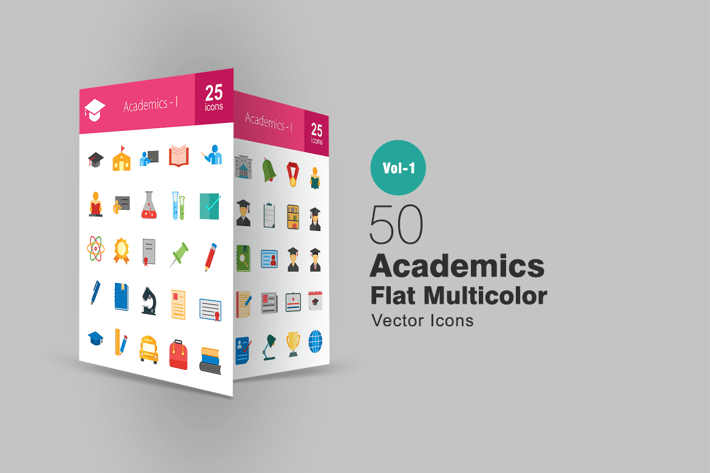 50 Academics Flat Multicolor Icons