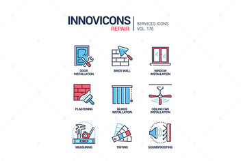 Repair services - line design style icons set