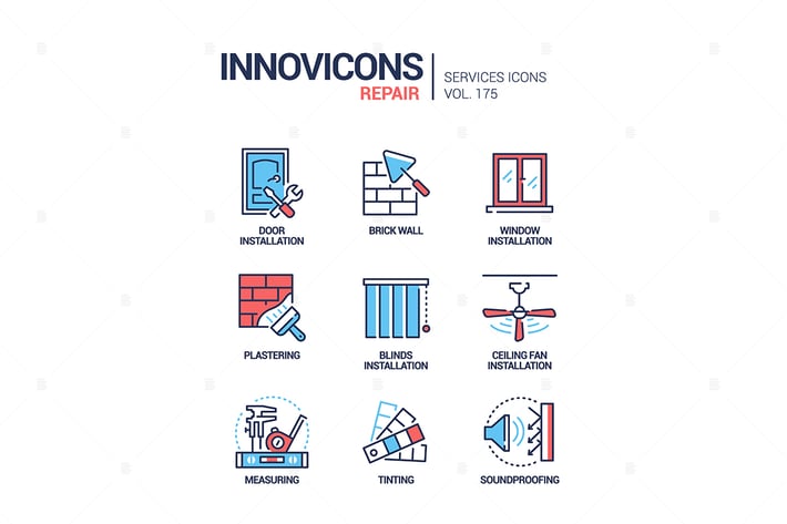 Repair services - line design style icons set