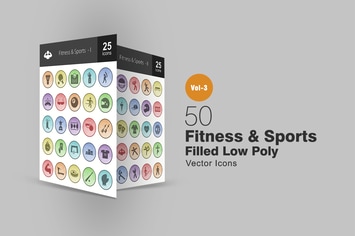 50 Fitness & Sports Filled Low Poly Icons