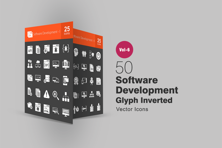 50 Software Development Glyph Inverted Icons
