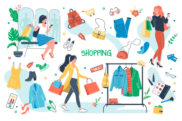 Shopping Concept Isolated Elements Set