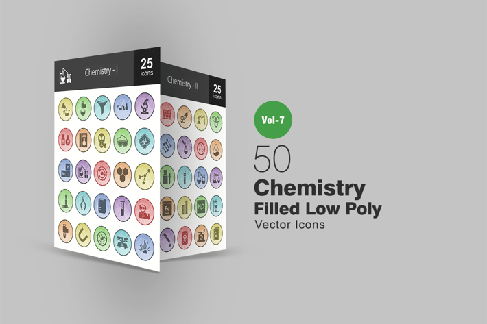 50 Chemistry Filled Low Poly Icons