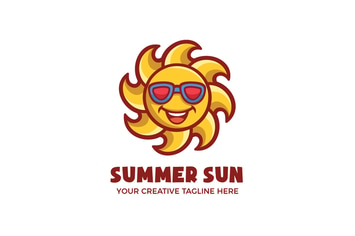 Summer Bright Sun Mascot Character Logo Template