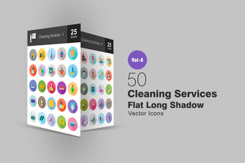 50 Cleaning Services Flat Shadowed Icons