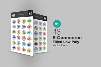 48 Ecommerce Filled Low Poly Icons