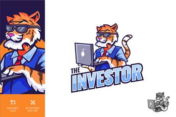 Tiger Businessman With Laptop Logo Illustration