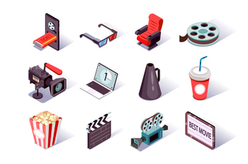 Movie Production Isometric Icons Set