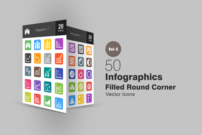 40 Infographics Flat Round Corner Icons