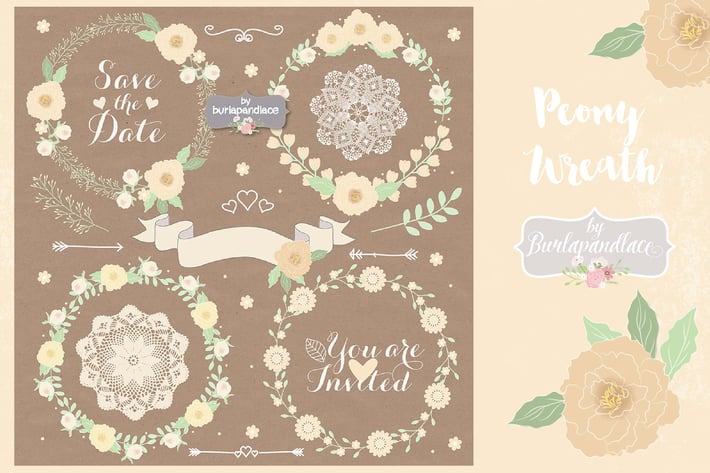 Peony Wreaths Vector