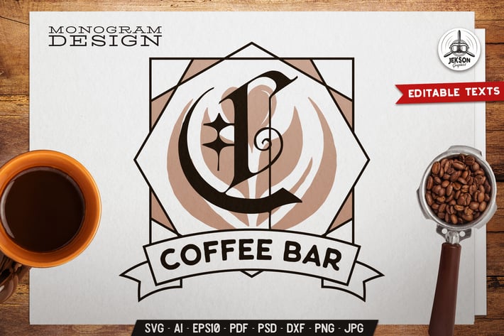 Coffee Bar Monogram Template With Coffee Artwork
