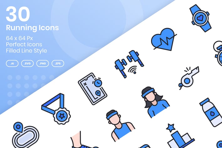30 Running Icons Set - Filled Line