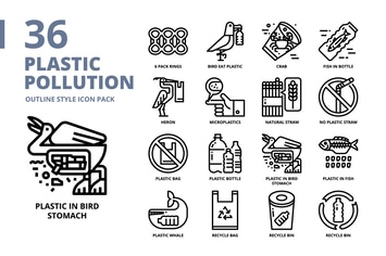 Plastic Pollution Outline Style Icon Set