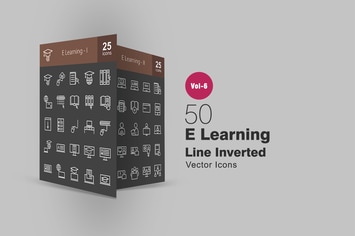 50 E Learning Line Inverted Icons