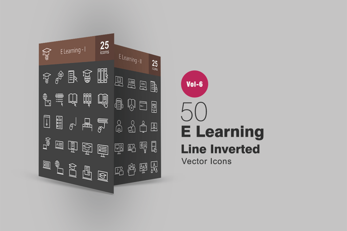 50 E Learning Line Inverted Icons
