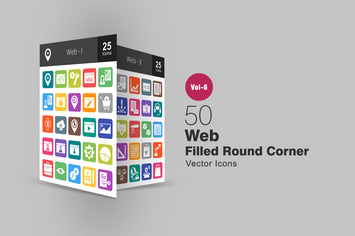 50 Web Filled Round Corner Icons