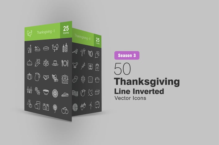 50 Thanksgiving Line Inverted Icons