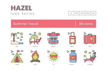 85 Summer Travel Line Icons