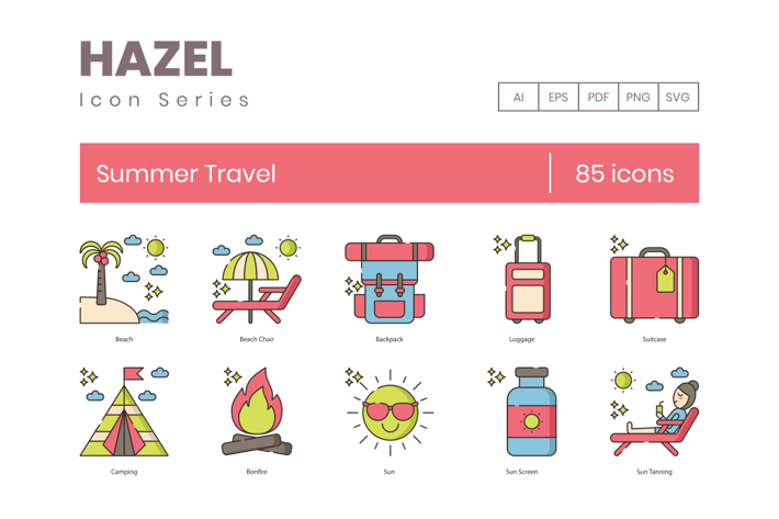 85 Summer Travel Line Icons