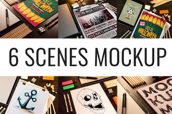 6 Flyer Drawing Mockup Pack