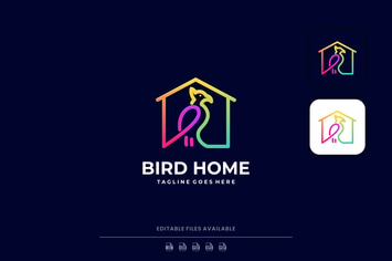 Bird Home Line Art Gradient Logo