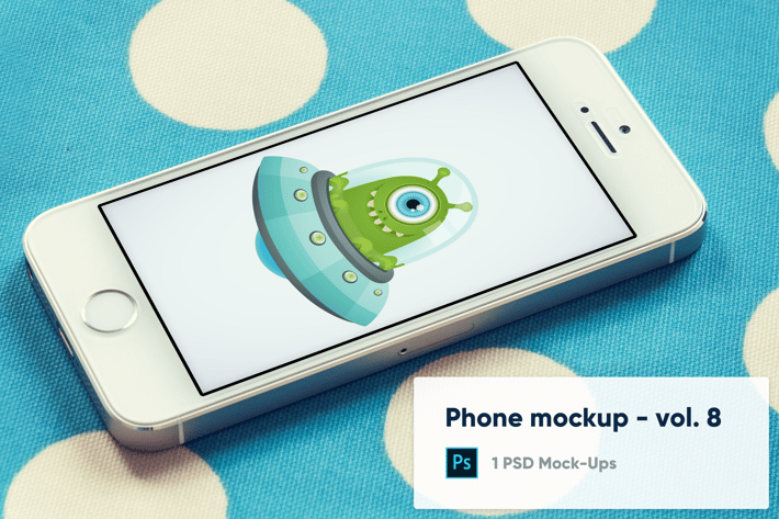Phone on blue background mockup - Vol. 8