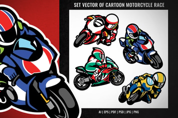 cartoon set of motorcycle race character in vector