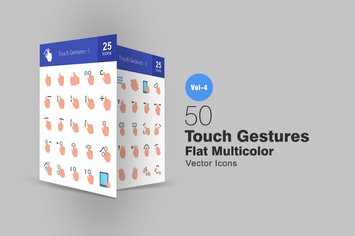 50 Touch Gestures Flat Multicolor Icons
