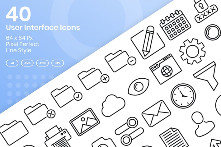 40 User Interface Icons Set - Line