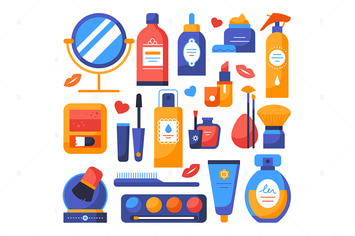 Makeup and cosmetics - set of flat elements