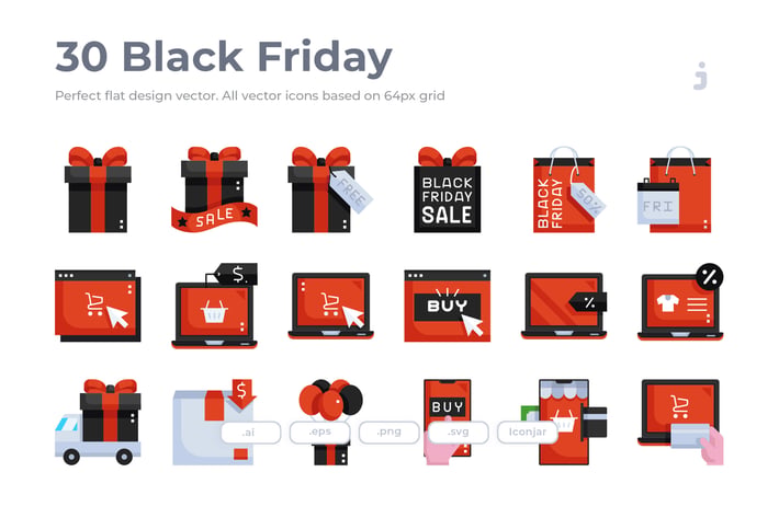 30 Black Friday Icons - Flat