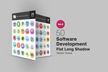 50 Software Development Flat Shadowed Icons