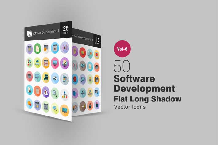 50 Software Development Flat Shadowed Icons